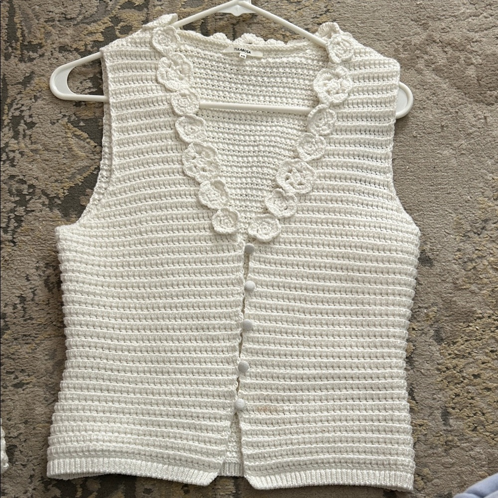 Tularosa White Crochet Sleeveless Top